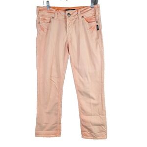 Silver Jeans Suki Capri Women's Ankle Faded Orange Denim Pants Cotton Size 30W